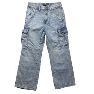 AEROPOSTALE Womens Light Wash High Rise Wide Leg Cargo Jeans Medium Short